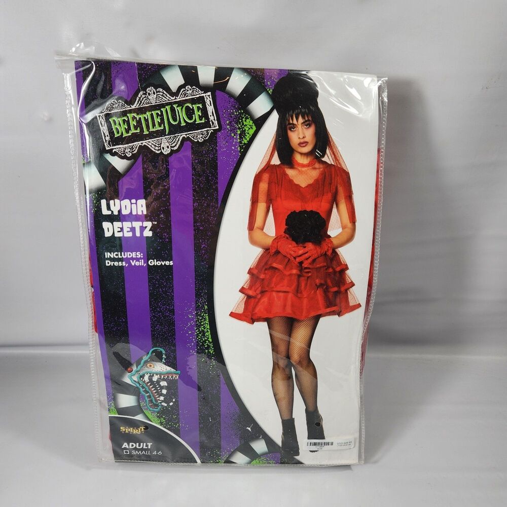 Beetlejuice Lydia Deetz Adult Size S Spirit Halloween Costume Dress Veil Gloves
